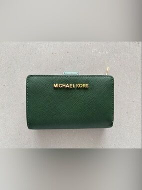 Michael Kors Dark Green Saffiano Leather Compact Wallet
